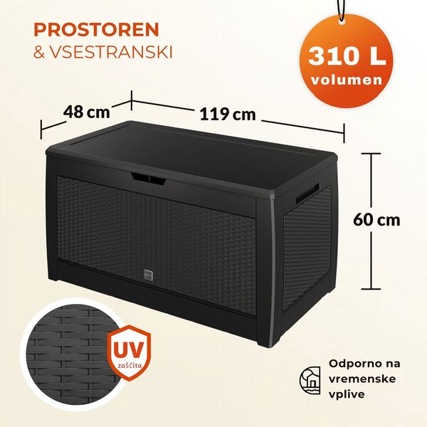 Shranjevalna škatla RATO, 310 l, 119x48x60 cm, antracit Prosperplast