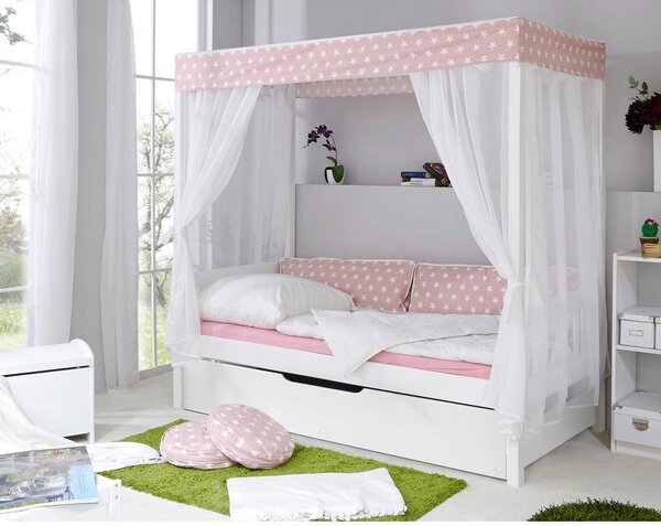 Livetastic Postelja Z Baldahinom Lino, 90x200, Roza, Izvlečno Ležišče