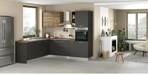 Marinelli Cucine predsestavljena kotna kuhinja Vega (250 x 225 cm, z električnimi aparati, antracit/oreh, leva)
